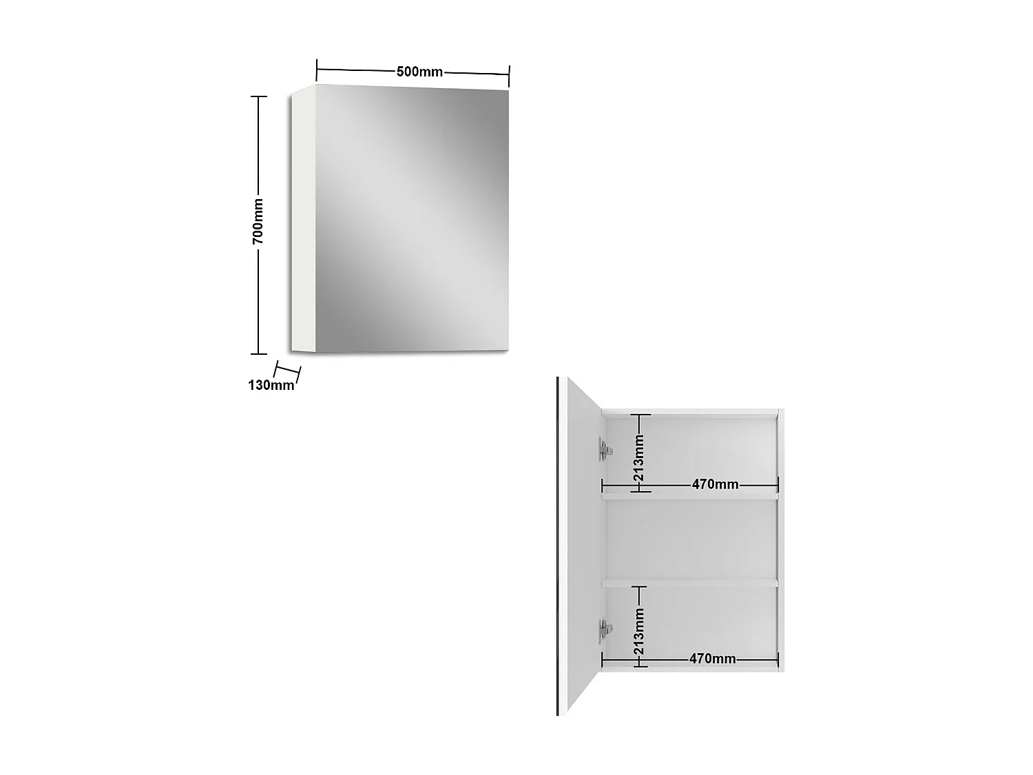 Armario con espejo para baño 700 x 500 x 130 mm Con 3 estantes,acabado espejo de alta definición,impermeabilización de armario