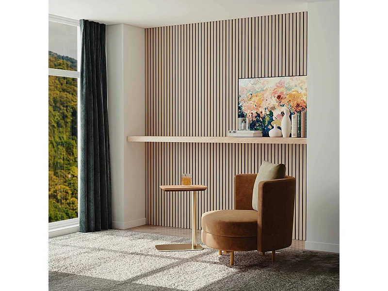 Set di 2 pannelli acustici in legno MDF,L120xL60cm SP21mm, Pannelli fonoassorbenti scansionati in 3D con finitura effetto legno rovere chiaro