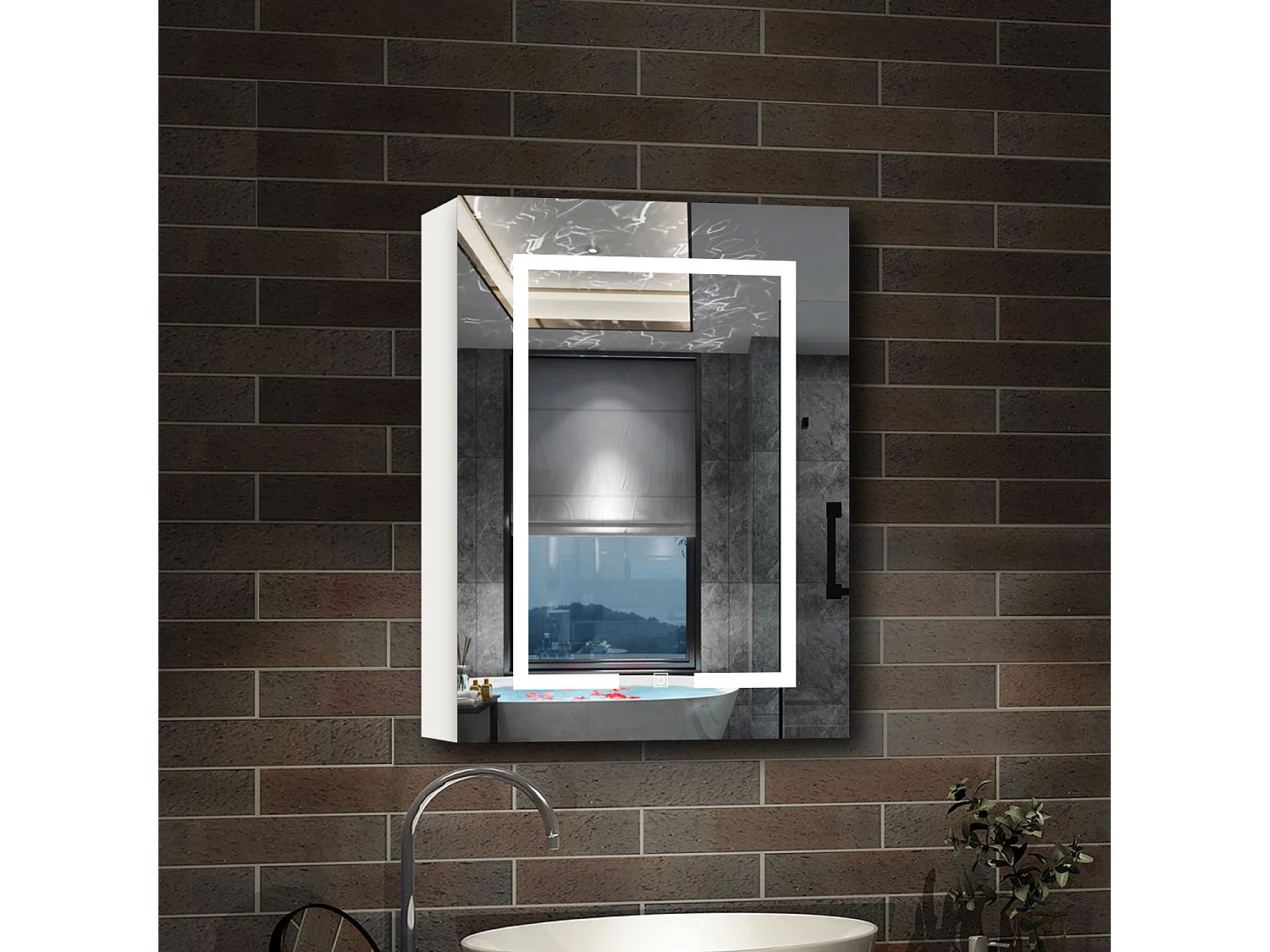 Armario con espejo para baño 700 x 500 x130 mm Con 3 estantes, luz led con 3 colores, antivaho y brillo ajustable