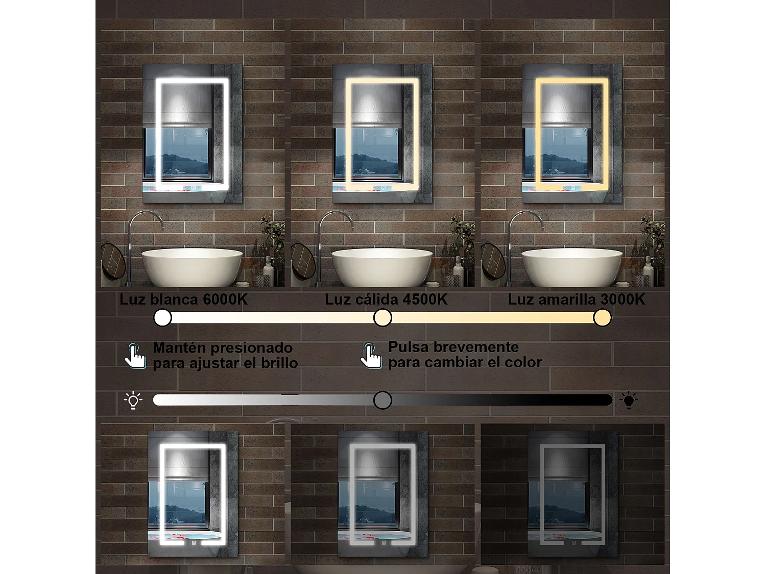 Armario con espejo para baño 700 x 500 x130 mm Con 3 estantes, luz led con 3 colores, antivaho y brillo ajustable