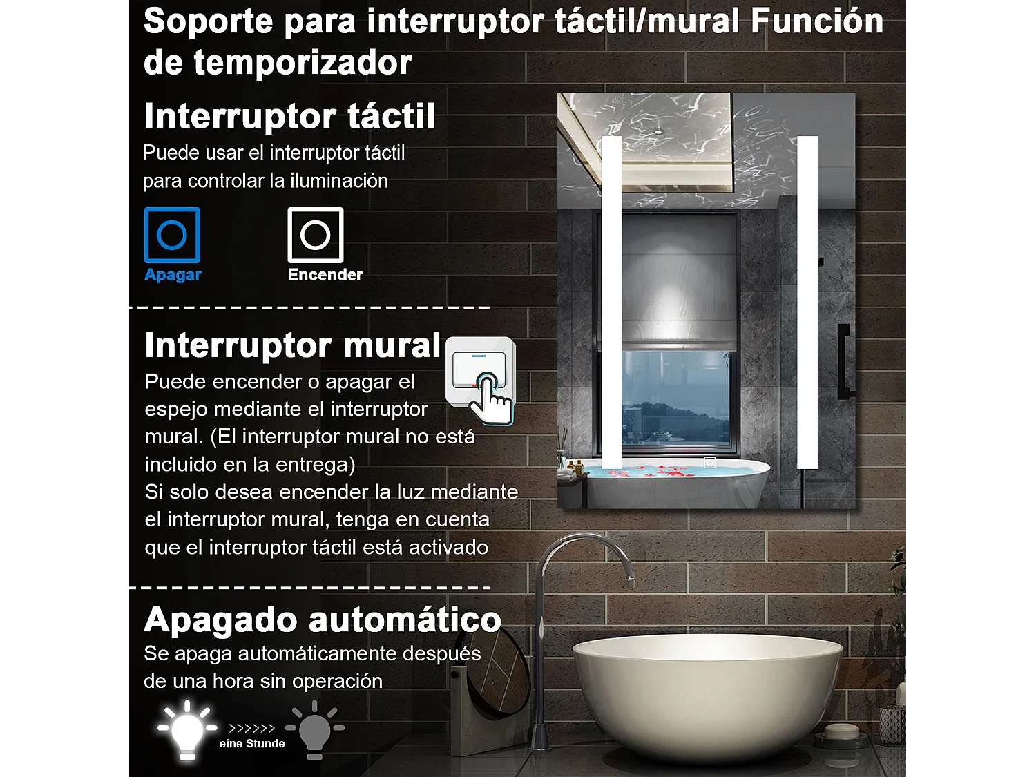 Armario con espejo para baño 700 x 500 x 130 mm Con 3 estantes, luz led con 3 colores, antivaho y brillo ajustable