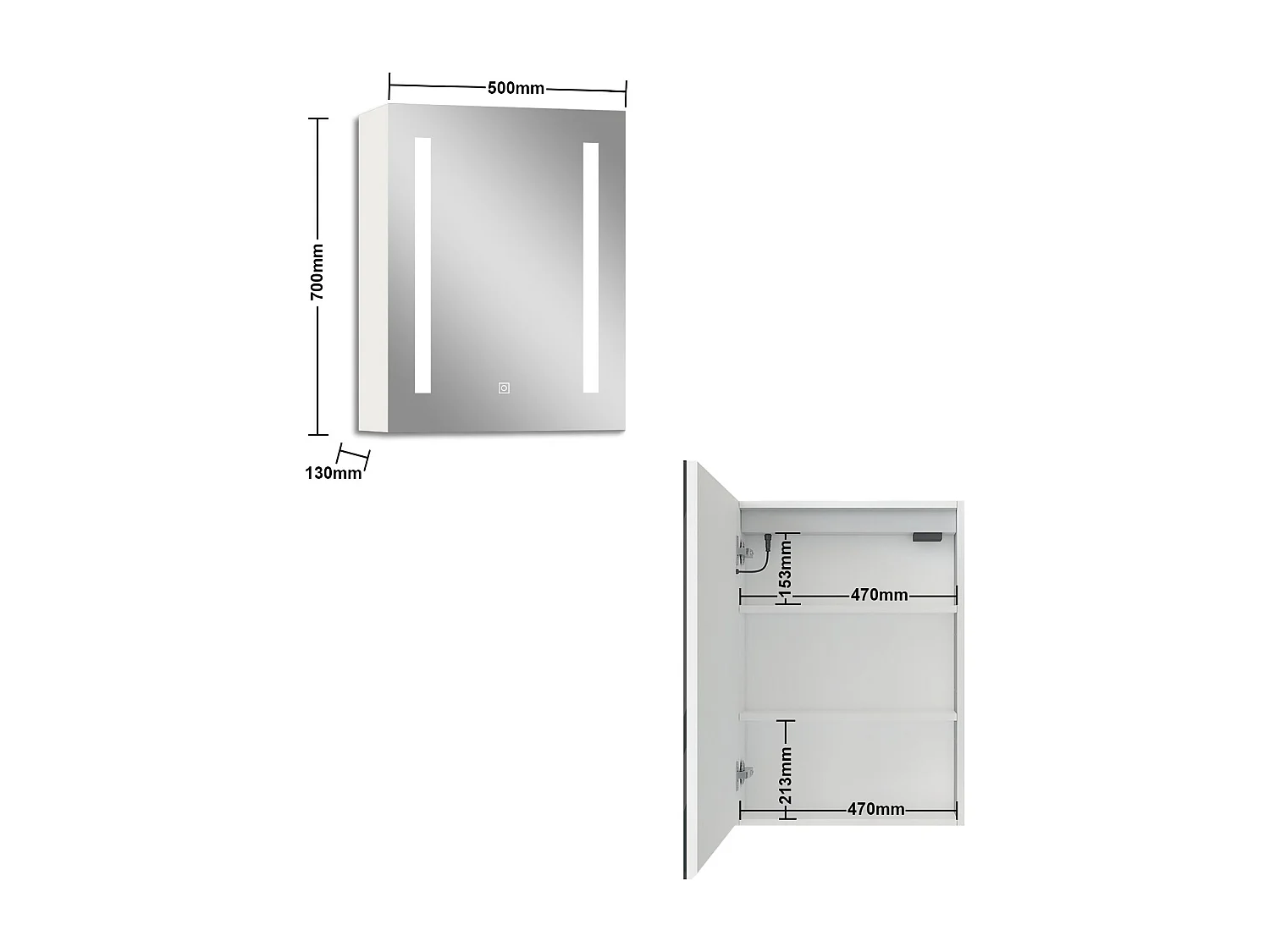 Armario con espejo para baño 700 x 500 x 130 mm Con 3 estantes, luz led con 3 colores, antivaho y brillo ajustable