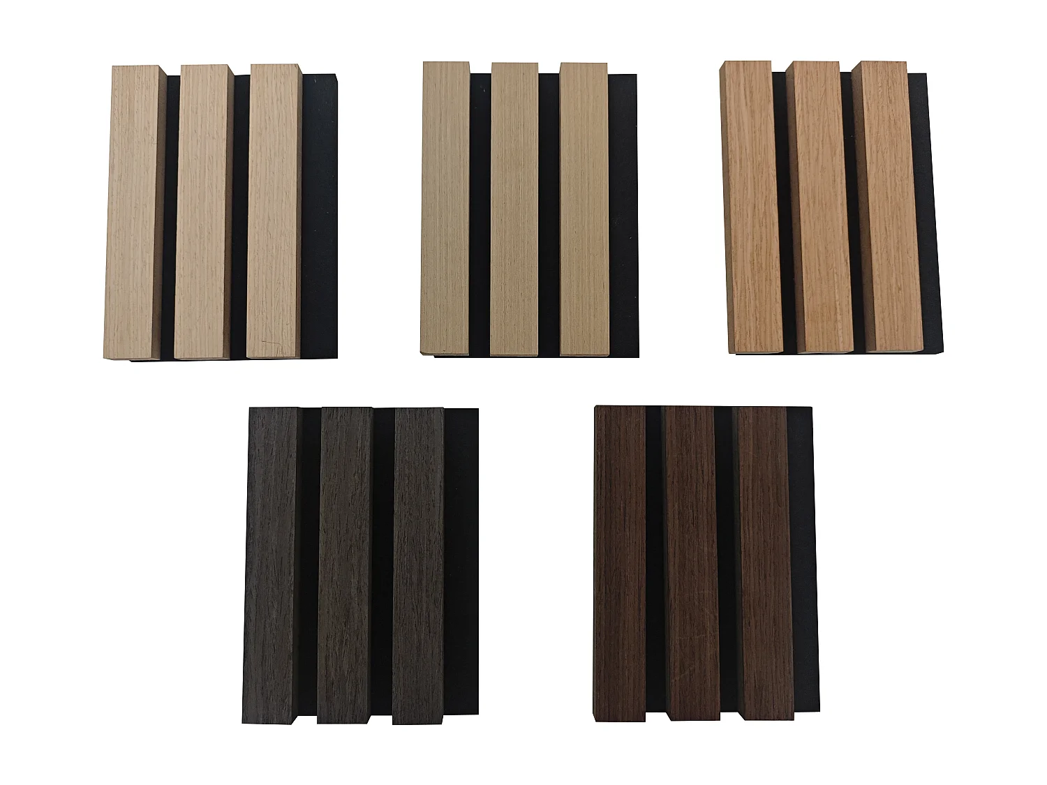 Set di 3 pannelli acustici in legno MDF,L240xL60cm SP21mm, Pannelli fonoassorbenti scansionati in 3D con finitura effetto legno rovere scuro