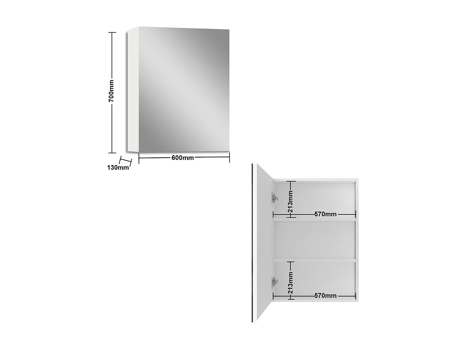 Armario con espejo para baño 700 x 600 x 130 mm Con 3 estantes,acabado espejo de alta definición,impermeabilización de armario