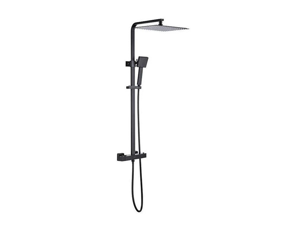 Colonne de douche OCEANIC - Mitigeur thermostatique corps froid - Pomme haute carrée 30x30 cm - Noir mat