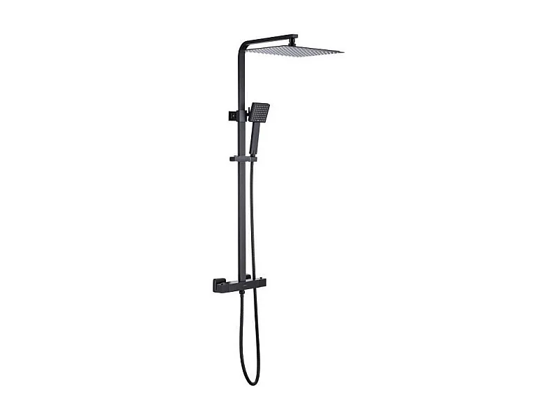 Colonne de douche OCEANIC - Mitigeur thermostatique corps froid - Pomme haute carrée 30x30 cm - Noir mat