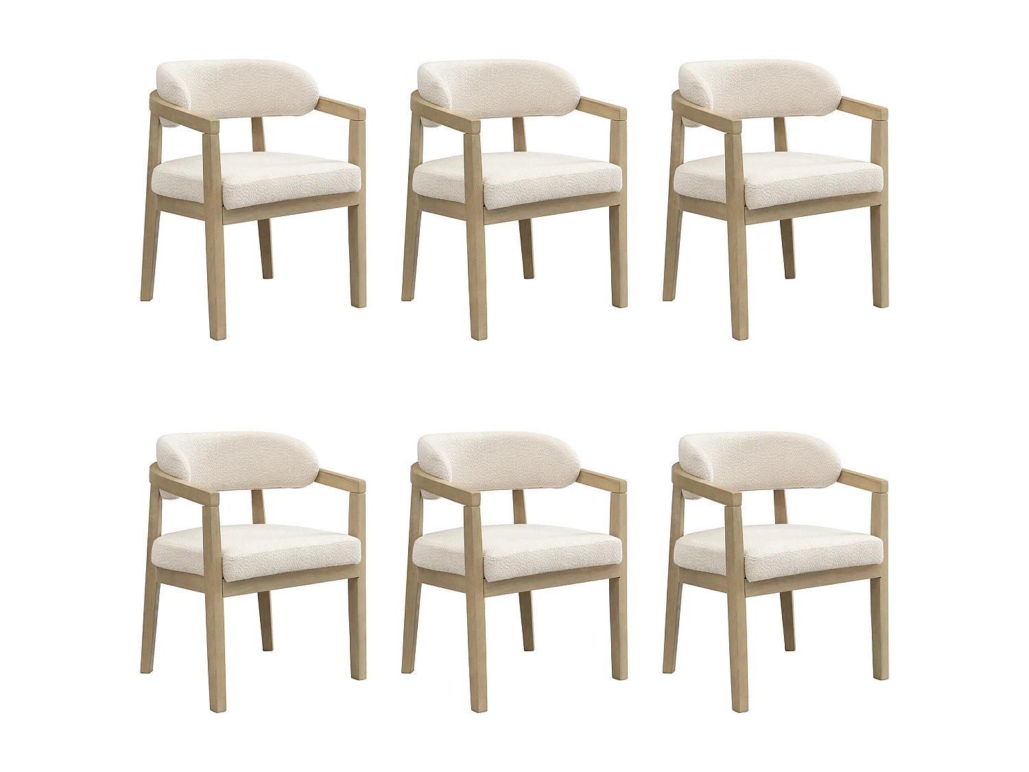 Lot de 6 chaises de salle à manger en bois massif - 58 x 58 x 78 cm - Style moderne - revêtement bouclé - naturel