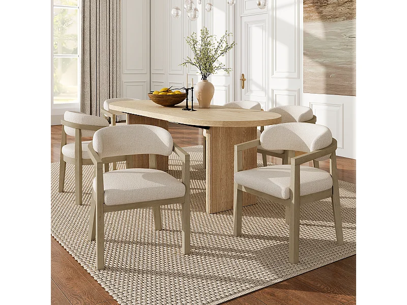 Lot de 6 chaises de salle à manger en bois massif - 58 x 58 x 78 cm - Style moderne - revêtement bouclé - naturel