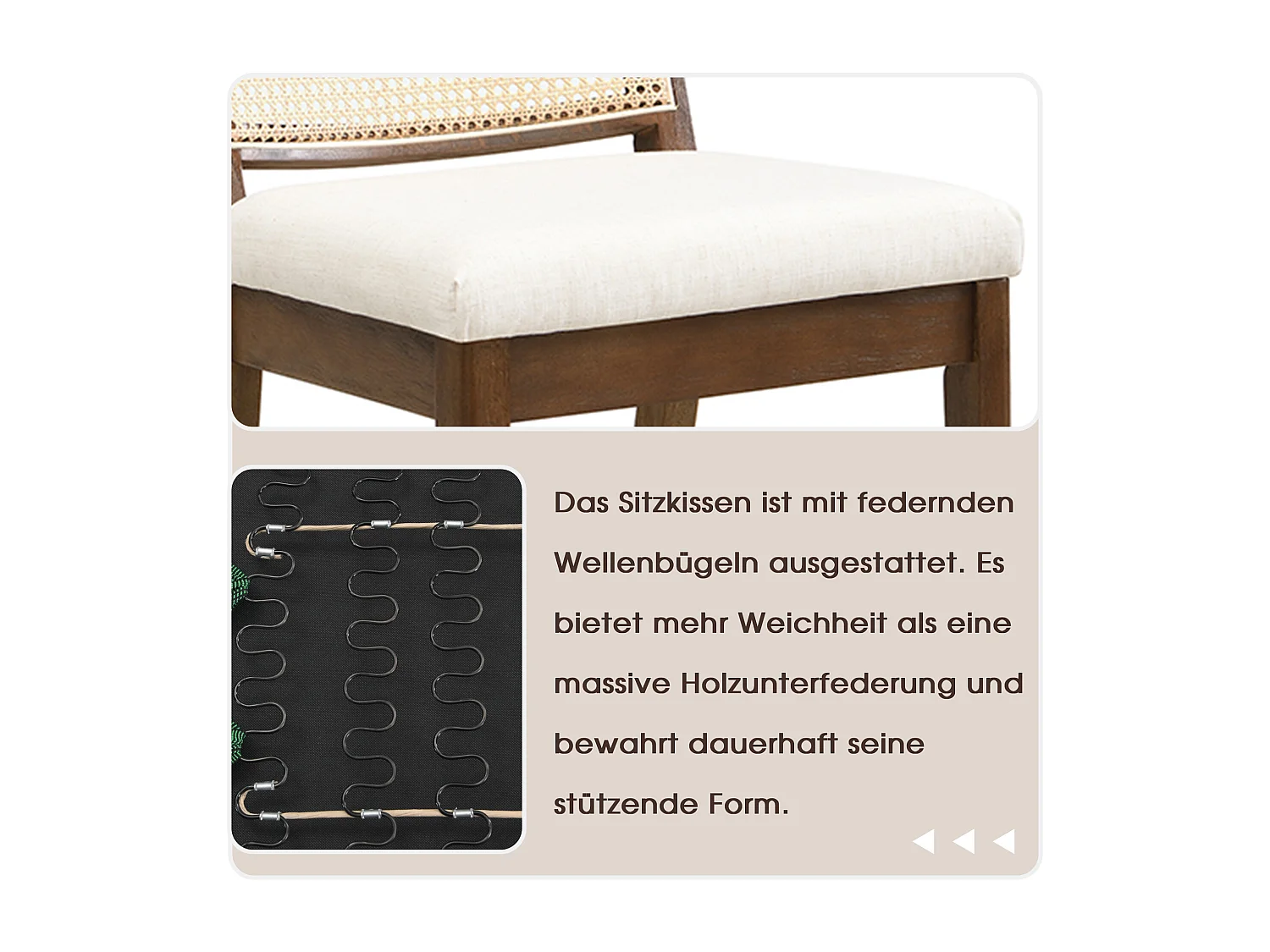 Set van 6 massief houten eetkamerstoelen met rotan rugleuningen - 48 x 61 x 78,5 cm - Moderne stijl - linnen - bruin