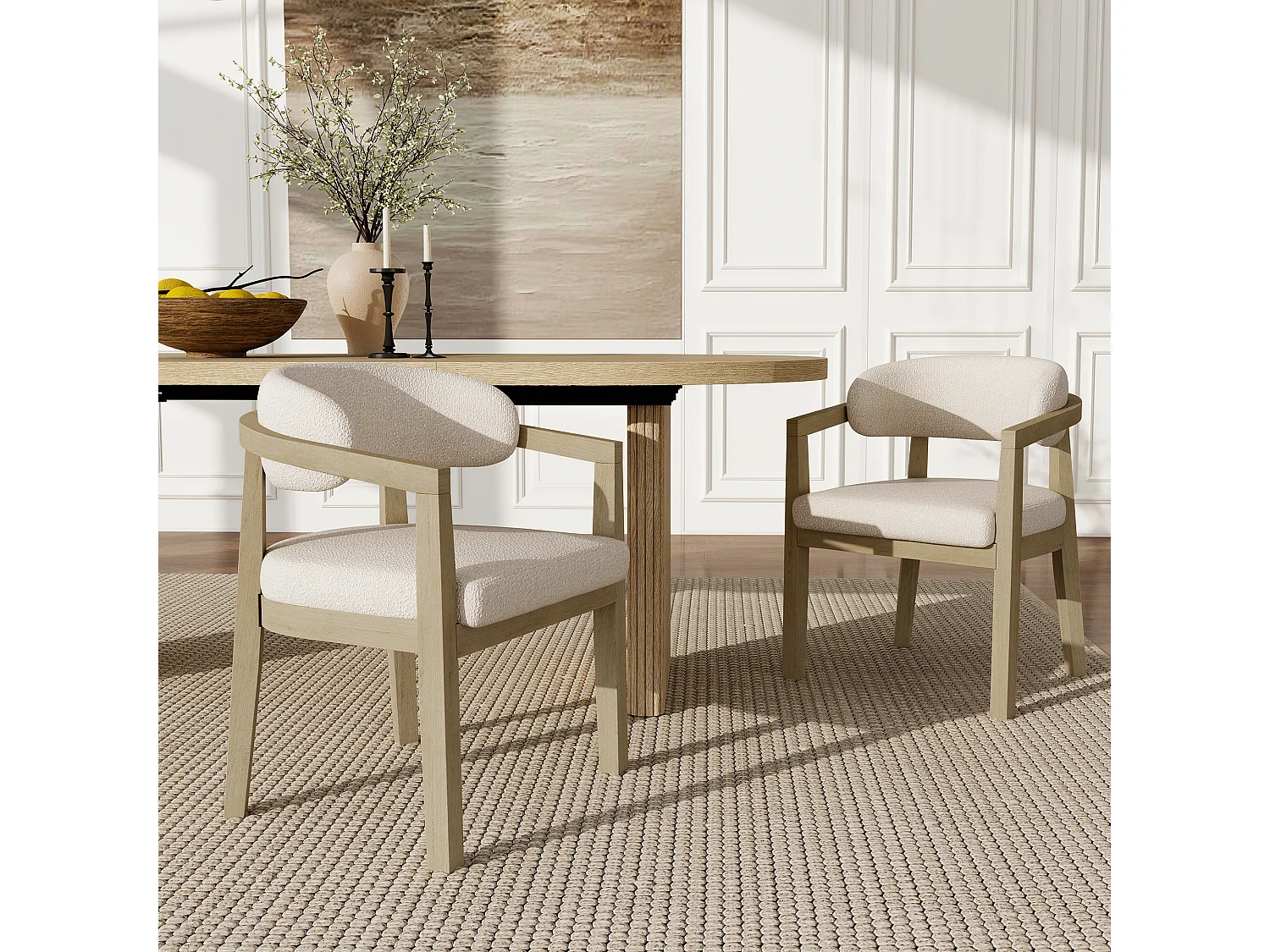 Lot de 4 chaises de salle à manger en bois massif - 58 x 58 x 78 cm - Style moderne - revêtement bouclé - naturel