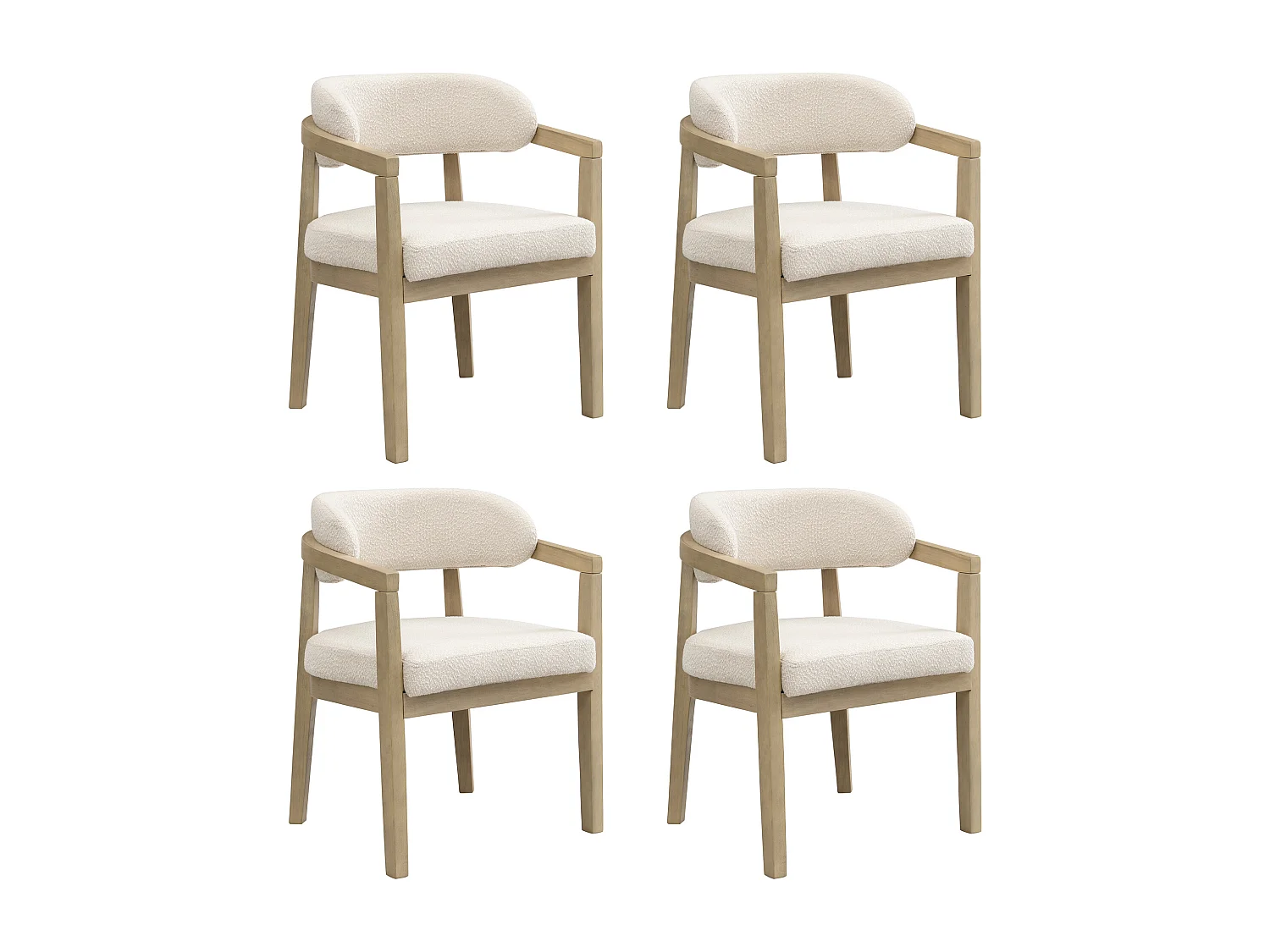 Lot de 4 chaises de salle à manger en bois massif - 58 x 58 x 78 cm - Style moderne - revêtement bouclé - naturel
