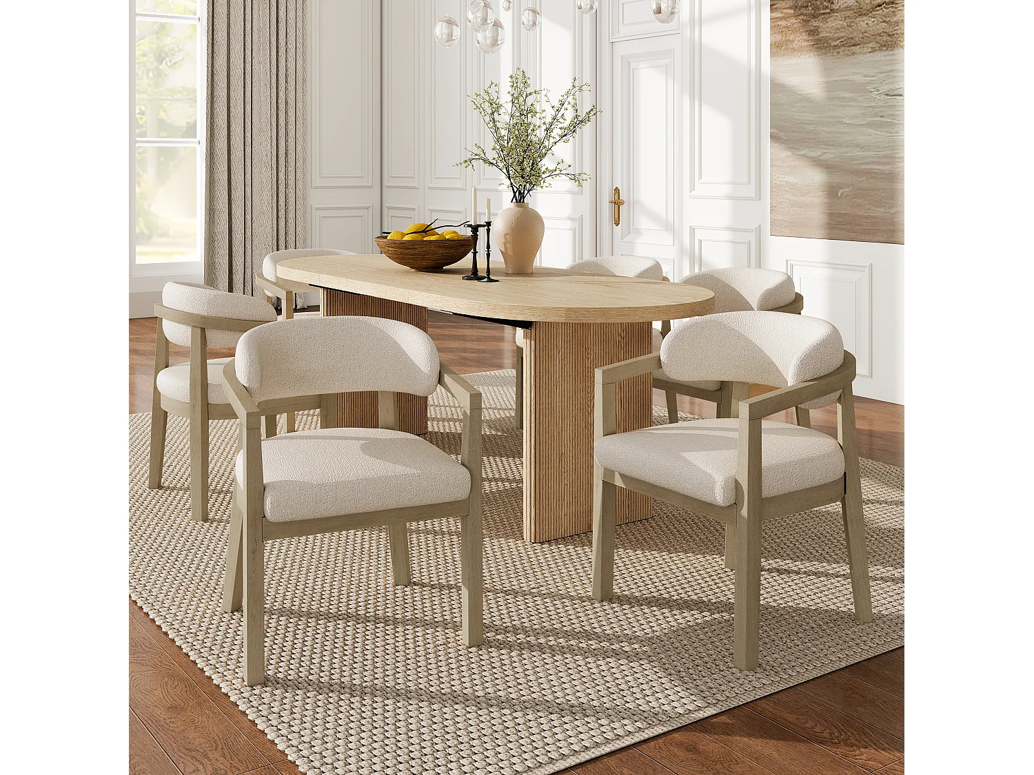 Lot de 2 chaises de salle à manger en bois massif - 58 x 58 x 78 cm - Style moderne - revêtement bouclé - naturel