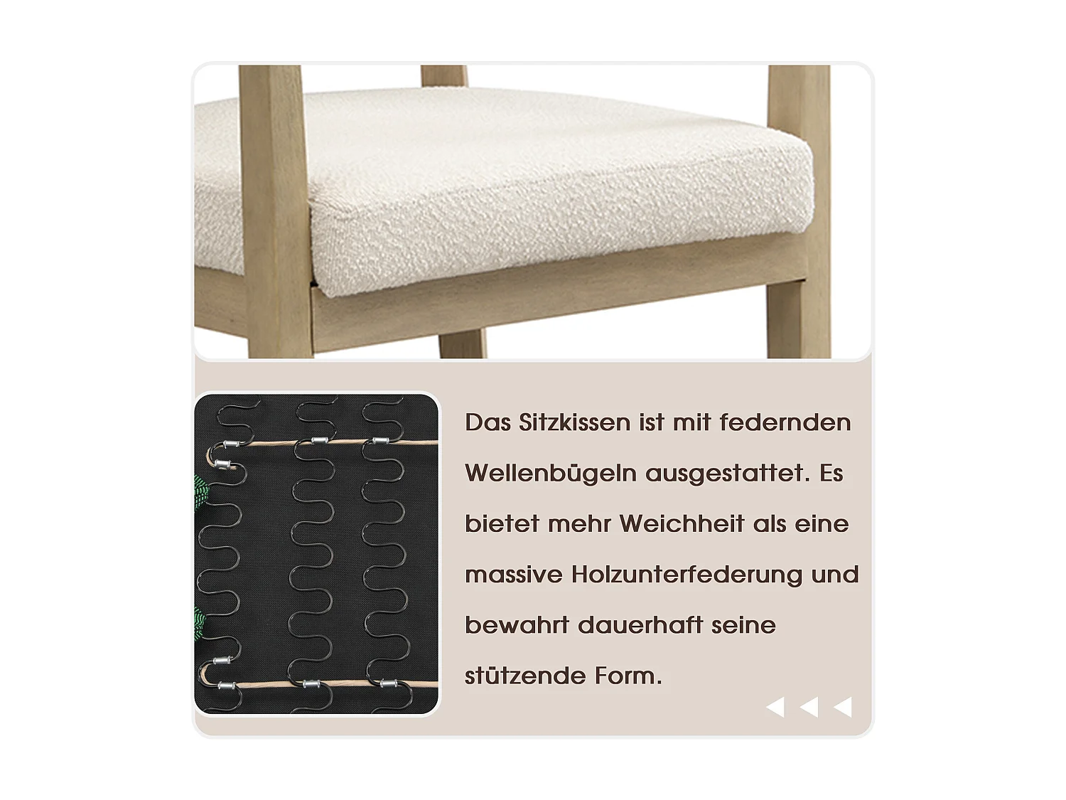 Lot de 2 chaises de salle à manger en bois massif - 58 x 58 x 78 cm - Style moderne - revêtement bouclé - naturel