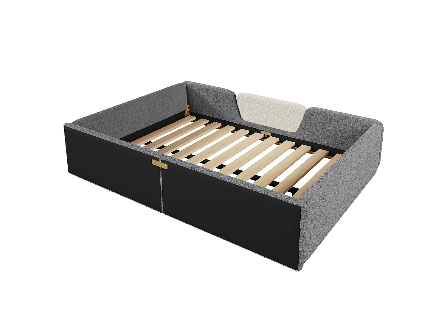 Gepolstertes Kinderbett – 140 x 190 cm – mit abnehmbaren Sicherheitsgittern + Aufbewahrungstasche aus Samt – grau