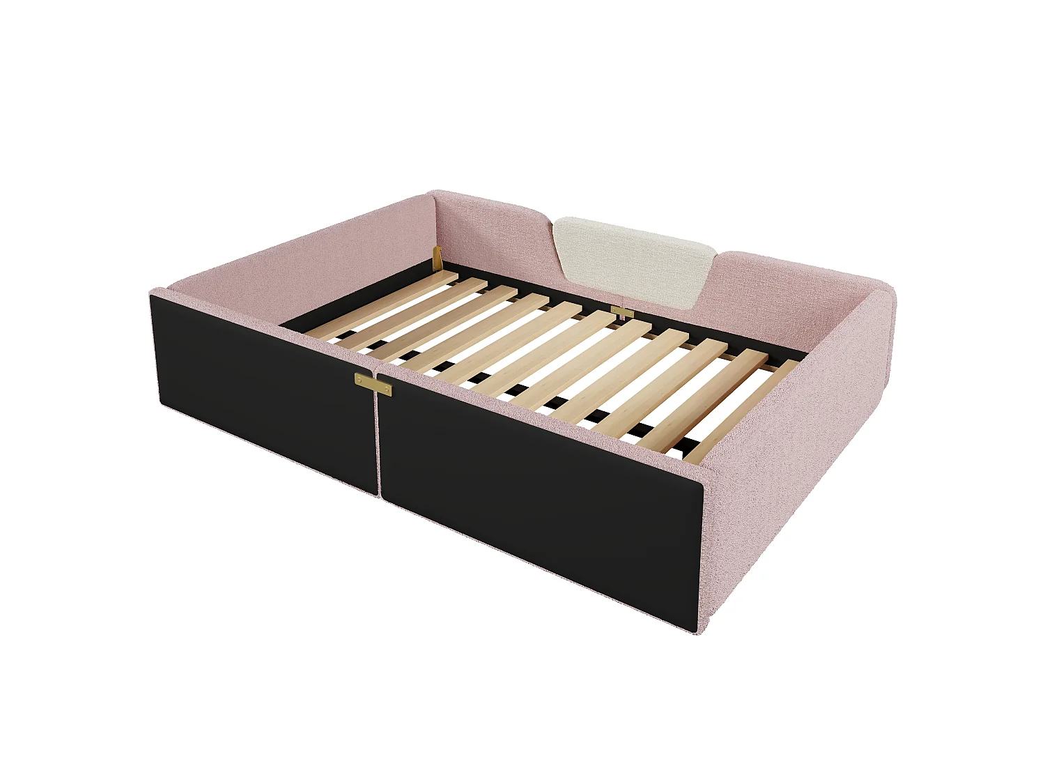 Gepolstertes Kinderbett – 140 x 190 cm – mit abnehmbaren Sicherheitsgittern + Aufbewahrungstasche aus Samt – rosa