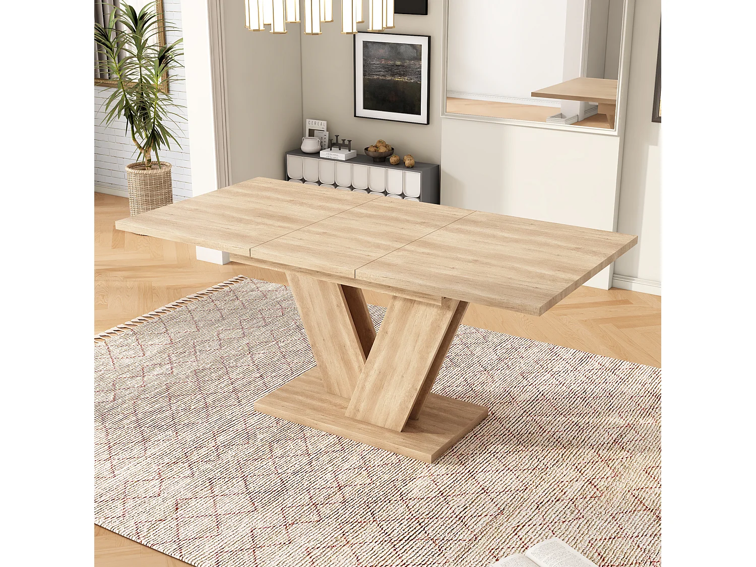 Table de salle à manger extensible - 140/180 x 80 x 75.5 cm - pour 4 à 6 personnes - pieds en V - style sobre - MDF - naturel