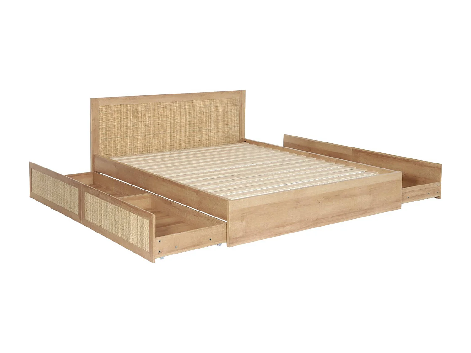 Cama bohemia con somier de láminas y cabecero 140x190cm + 2 cajones