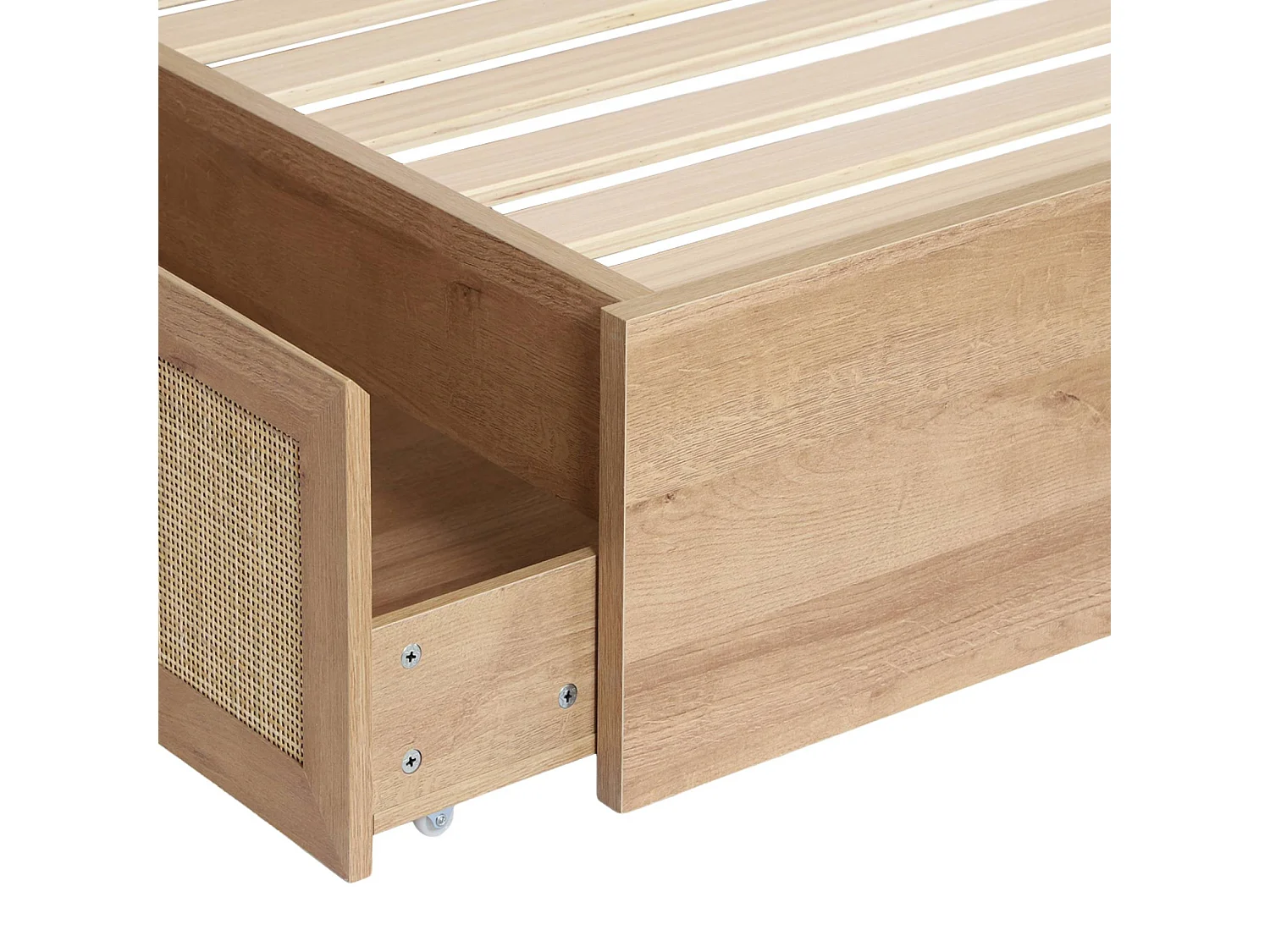 Cama bohemia con somier de láminas y cabecero 140x190cm + 2 cajones