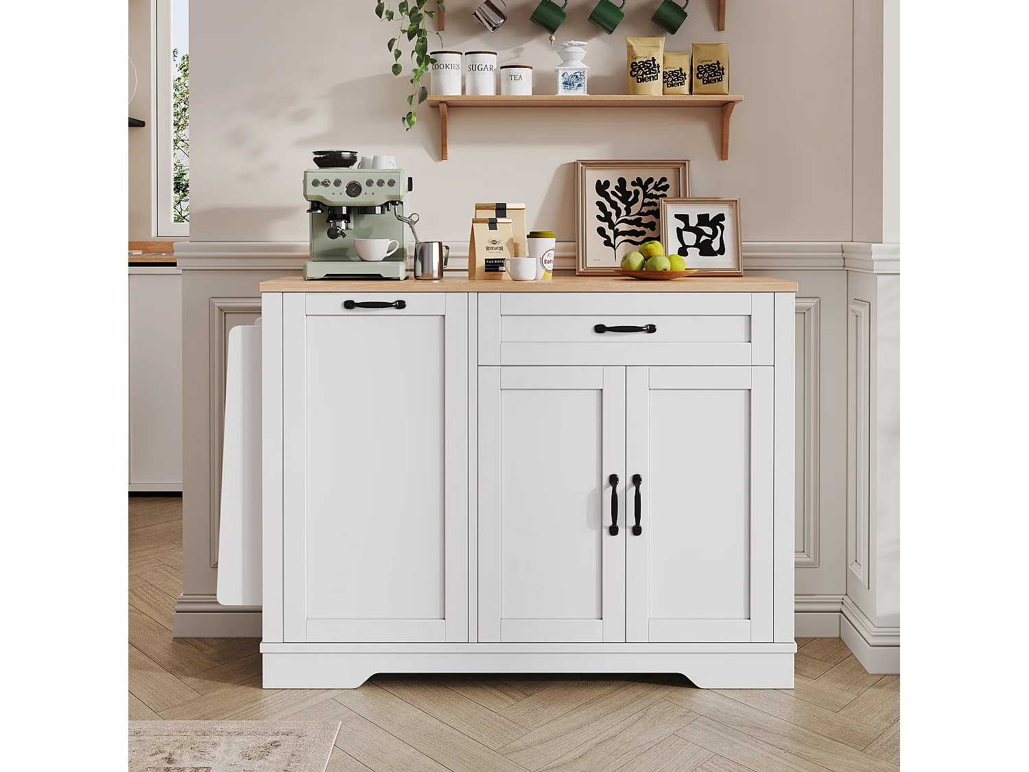 Buffet moderne pour salon et cuisine - 115 x 40 x 87 cm - avec 3 portes + tiroir + étagères coulissantes - MDF - blanc