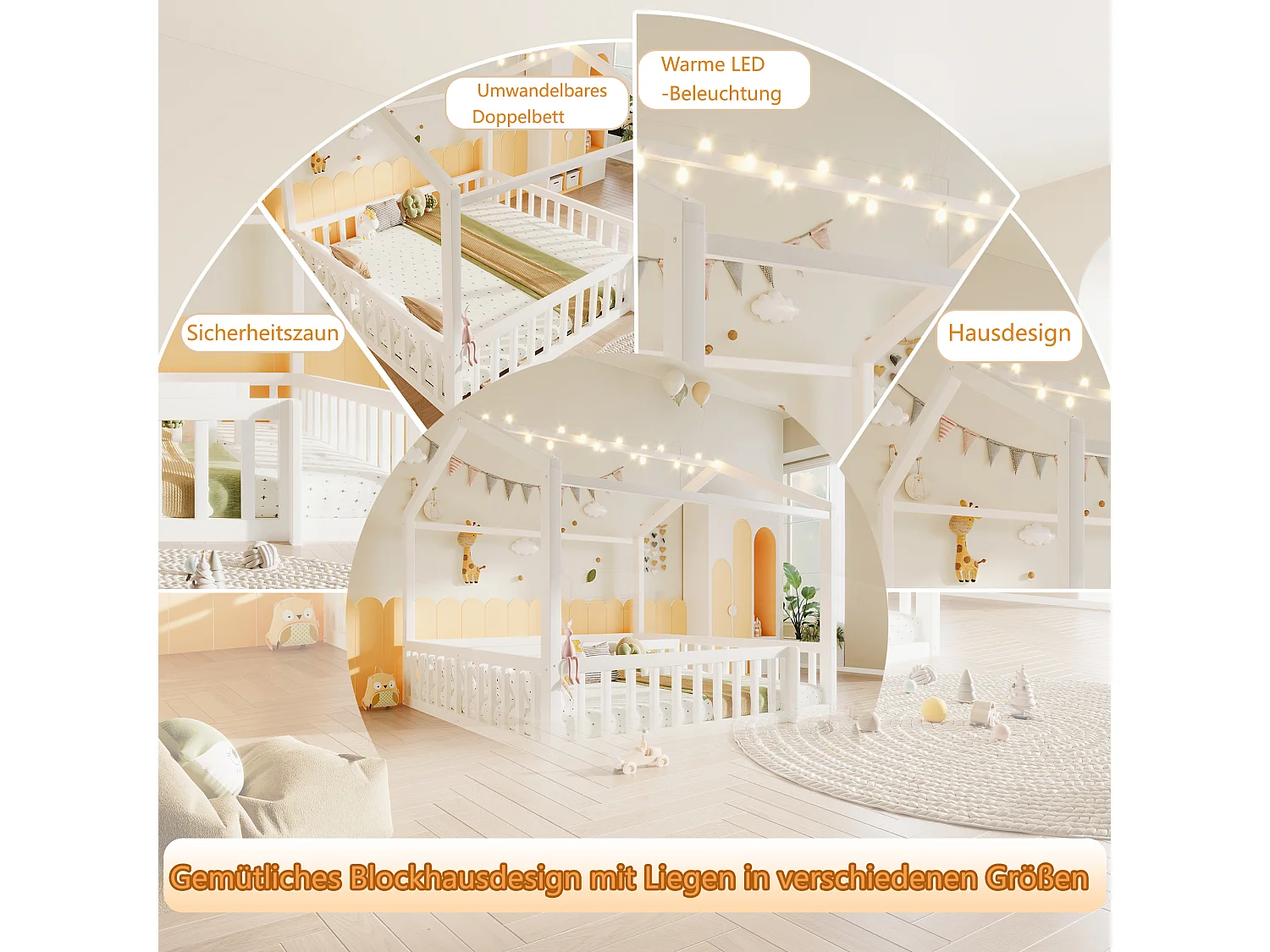 Lit plat pour enfant - 2 x 90 x 190 cm/ 180 x 190 cm - avec barrière de sécurité + Leds - style minimaliste - bois - blanc