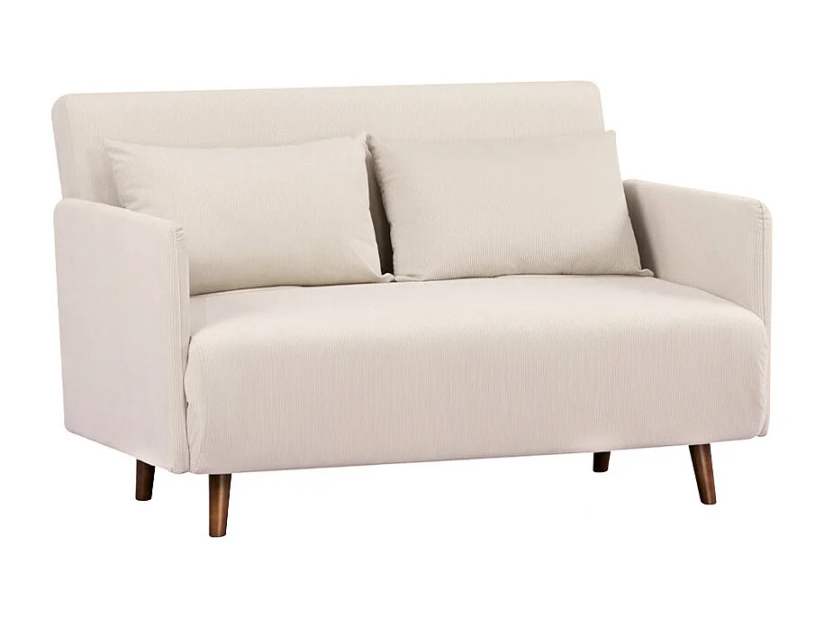 Belushi - Canapé convertible 2 places en velours côtelé pieds bois foncé - Beige