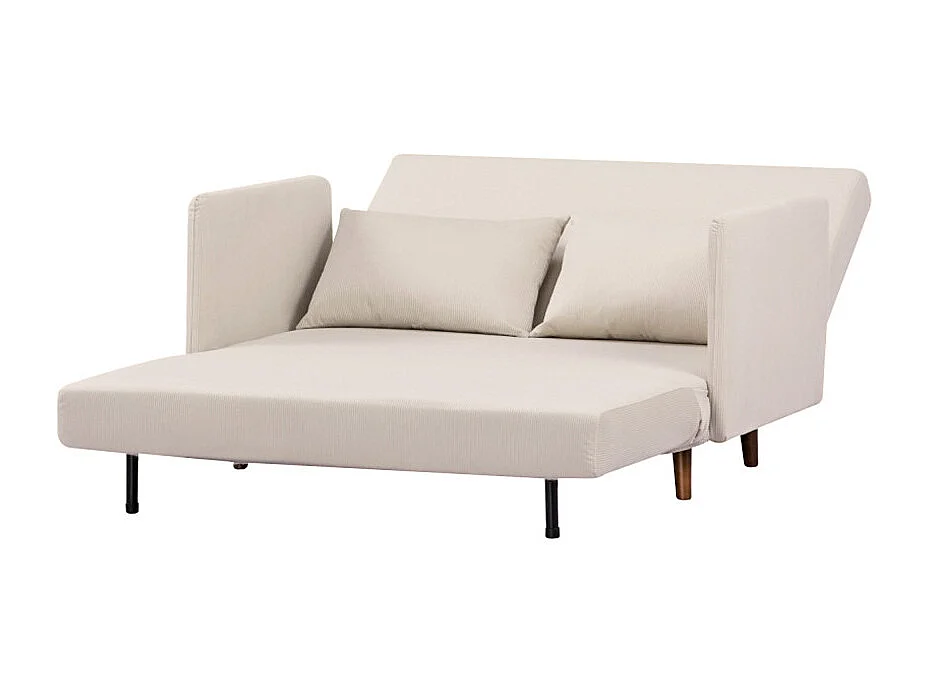 Belushi - Canapé convertible 2 places en velours côtelé pieds bois foncé - Beige