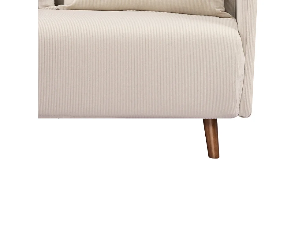Belushi - Canapé convertible 2 places en velours côtelé pieds bois foncé - Beige