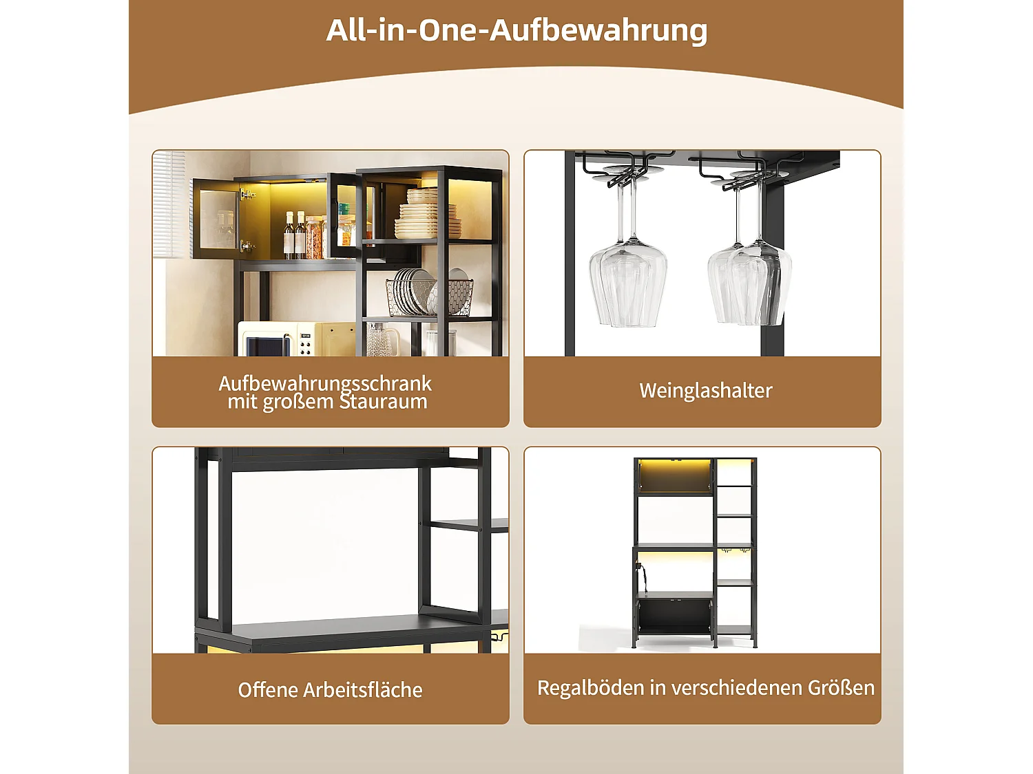 Étagère de cuisson/meuble de cuisine - 115 x 40 x 180 cm - avec prise + Leds + 4 portes - étagère de bar - MDF - noir