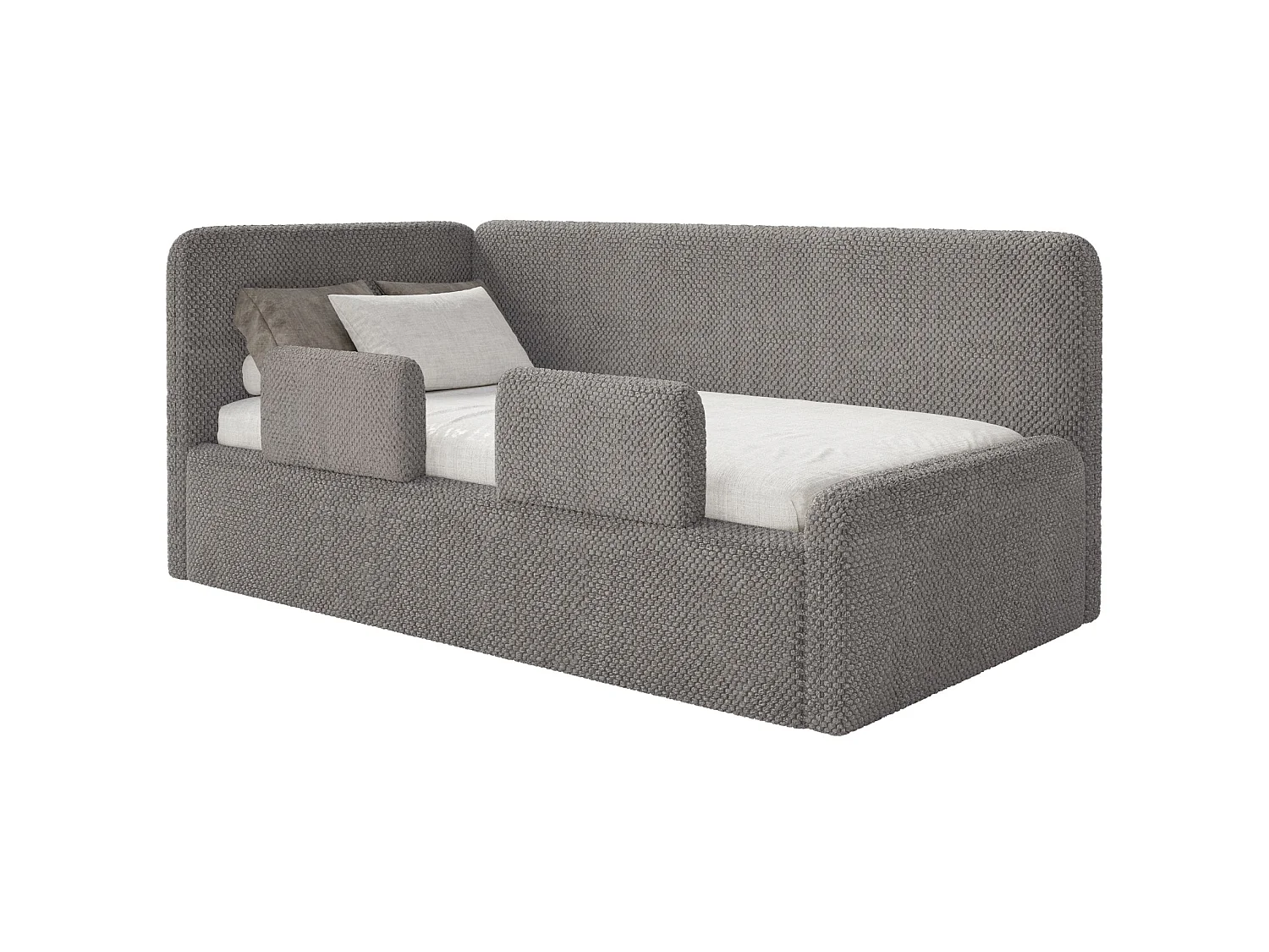 Lit junior 90x200 – tête de lit à gauche – en peluche – taupe – FANKO