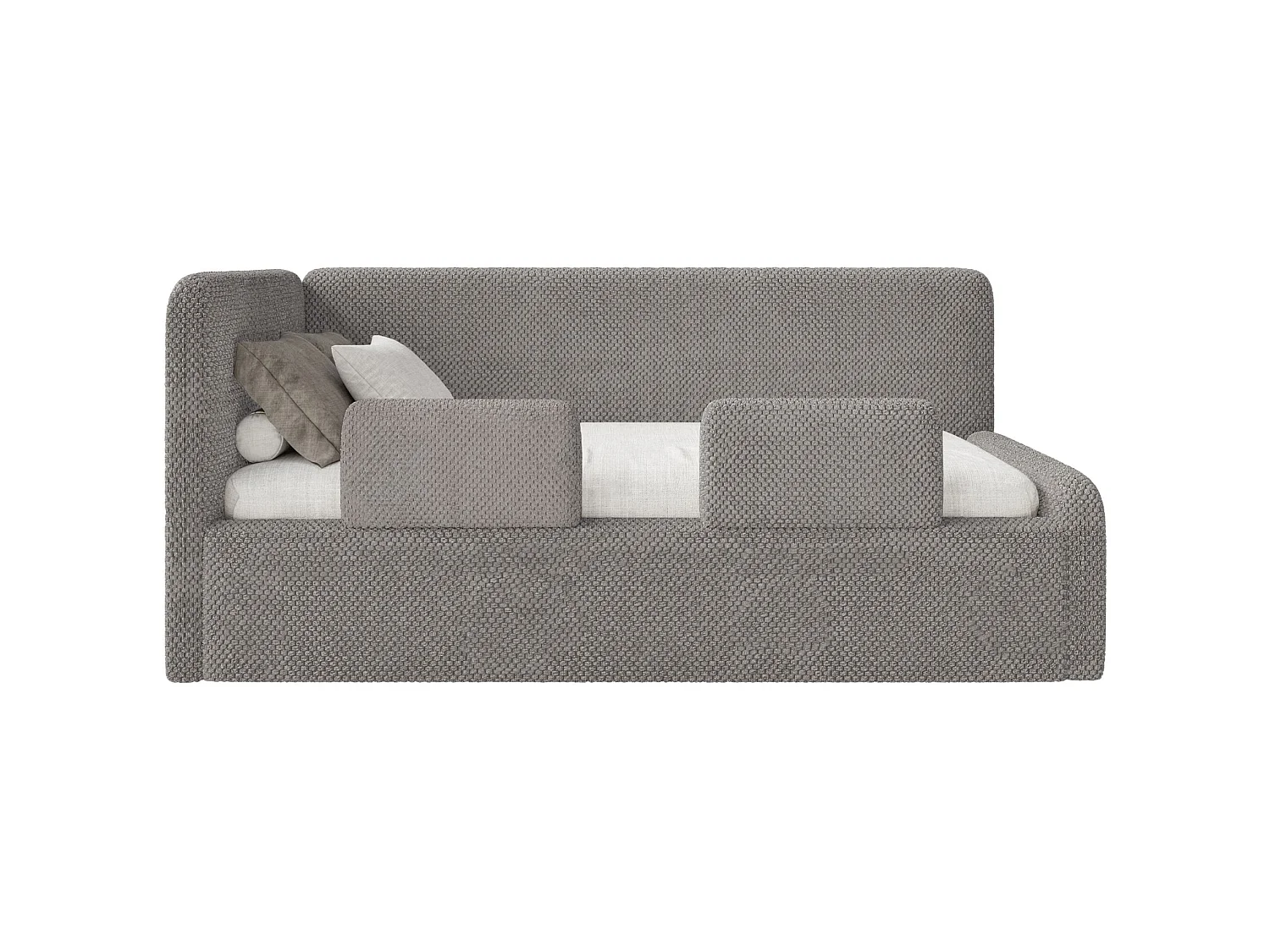 Lit junior 90x200 – tête de lit à gauche – en peluche – taupe – FANKO