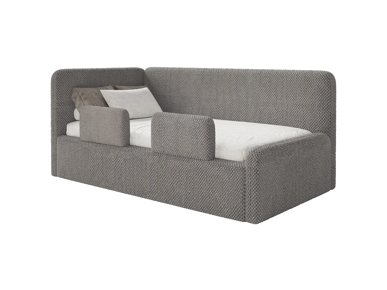 Lit junior 90x200 – tête de lit à gauche – en peluche – taupe – FANKO