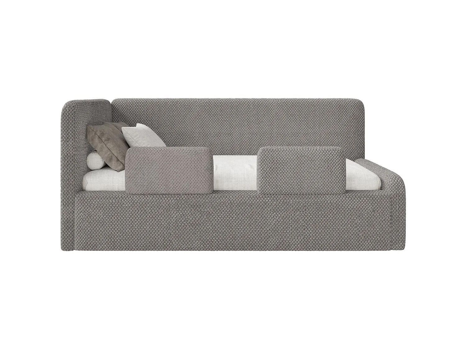 Lit junior 90x200 – tête de lit à gauche – en peluche – taupe – FANKO