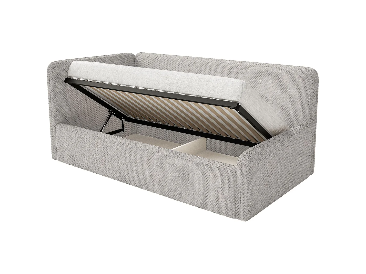 Lit junior 90x200 – tête de lit à droite – en peluche – grège – FANKO