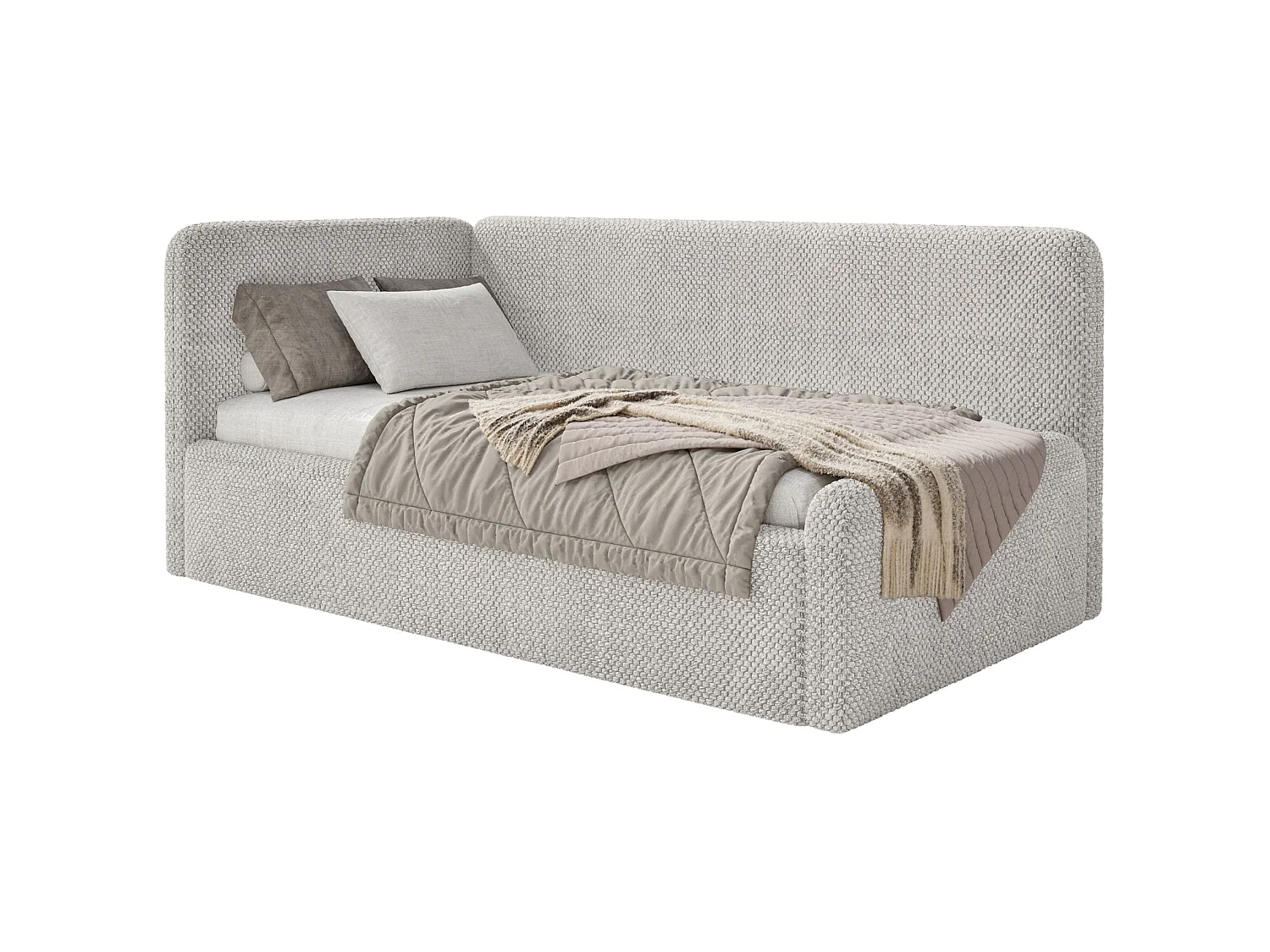 Lit junior 90x200 – tête de lit à droite – en peluche – grège – FANKO