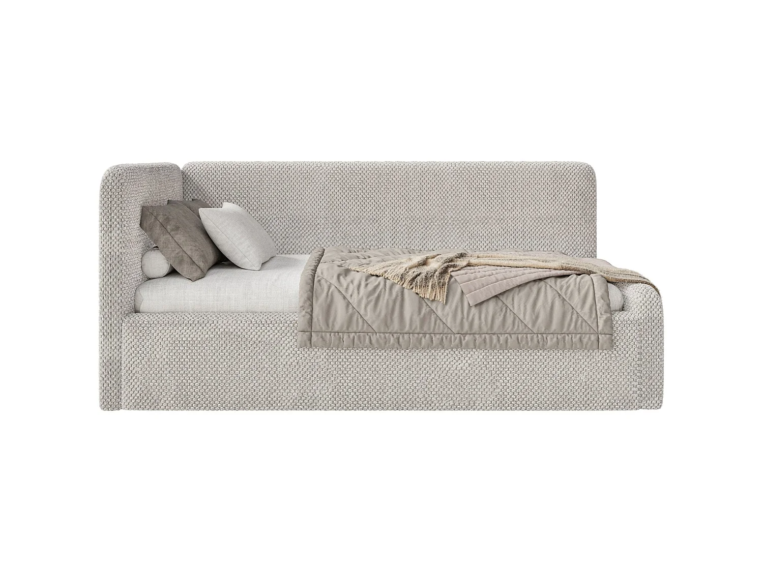 Lit junior 90x200 – tête de lit à droite – en peluche – grège – FANKO