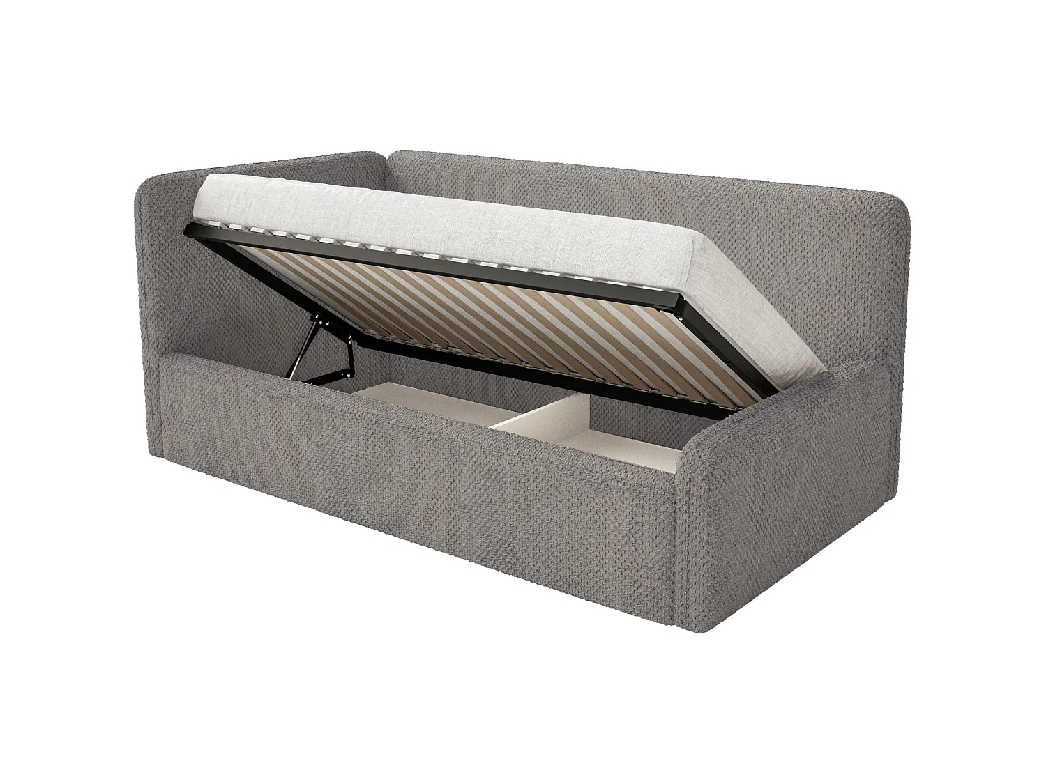 Lit junior 90x200 – tête de lit à droite – en peluche – taupe – FANKO