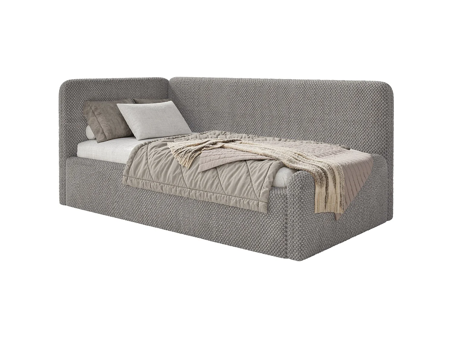 Lit junior 90x200 – tête de lit à droite – en peluche – taupe – FANKO