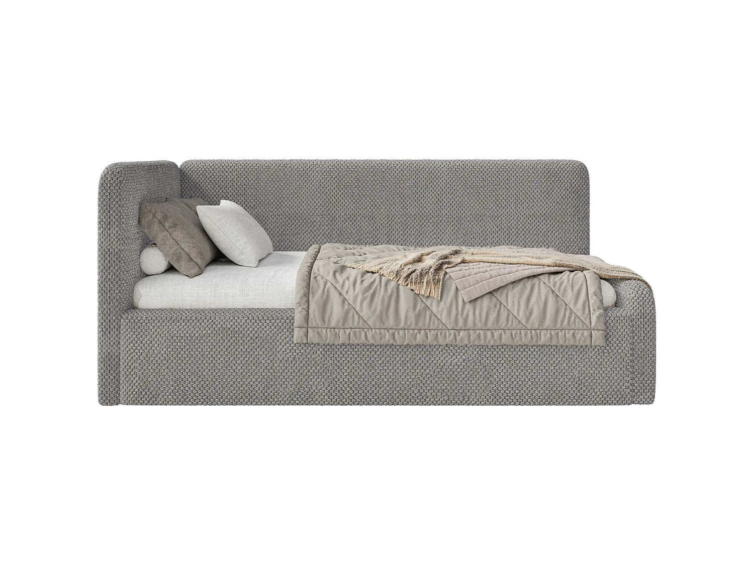 Lit junior 90x200 – tête de lit à droite – en peluche – taupe – FANKO
