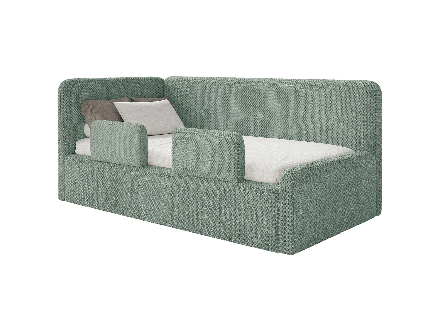 Lit junior 90x200 – tête de lit à gauche – en peluche – vert sauge – FANKO