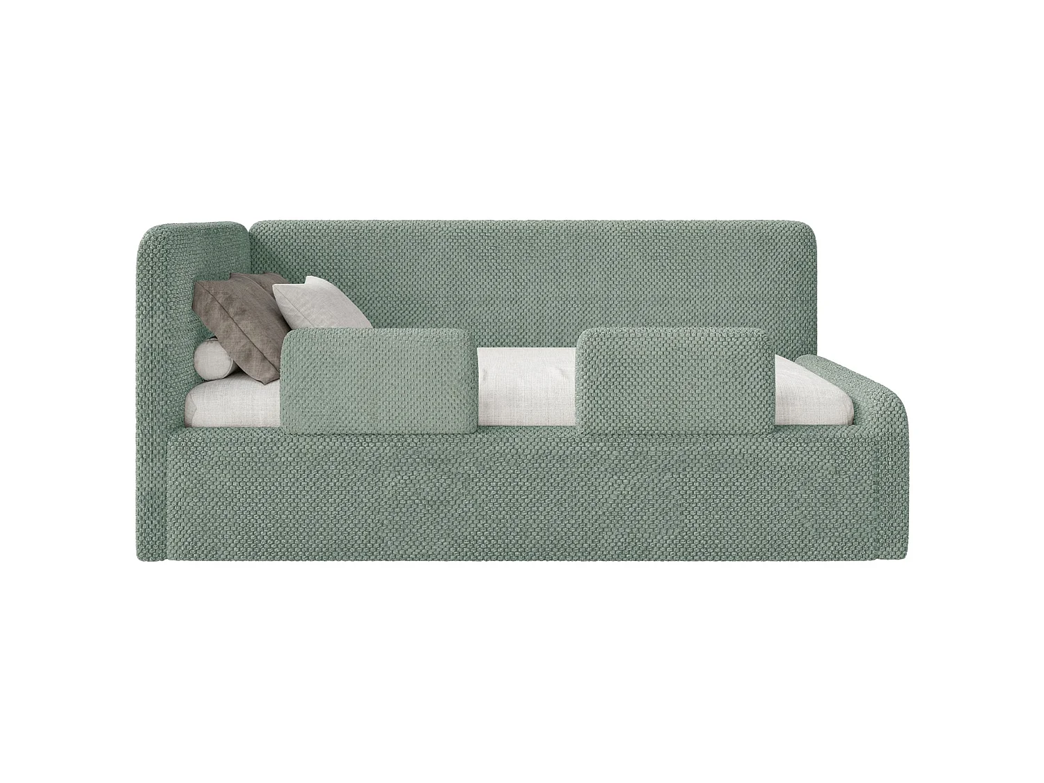 Lit junior 90x200 – tête de lit à gauche – en peluche – vert sauge – FANKO