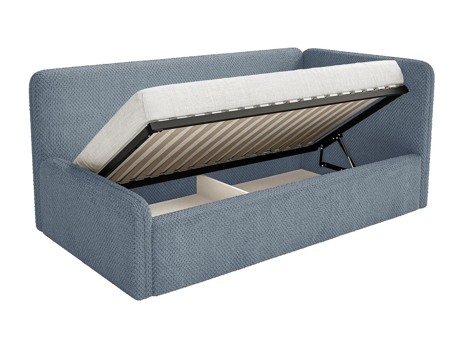 Tienerbed 90x200 met hoofdbord rechts – velours – blauw – FANKO