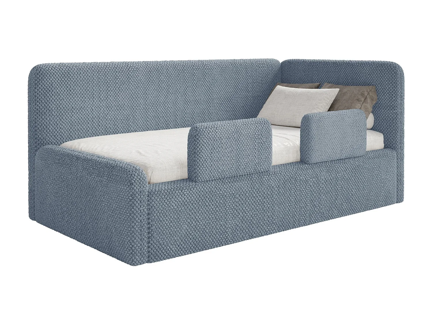 Tienerbed 90x200 met hoofdbord rechts – velours – blauw – FANKO