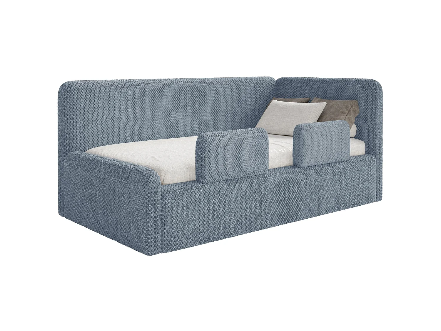 Jugendbett mit Kopfteil rechts – Samt – Blau – 90x200 cm – FANKO