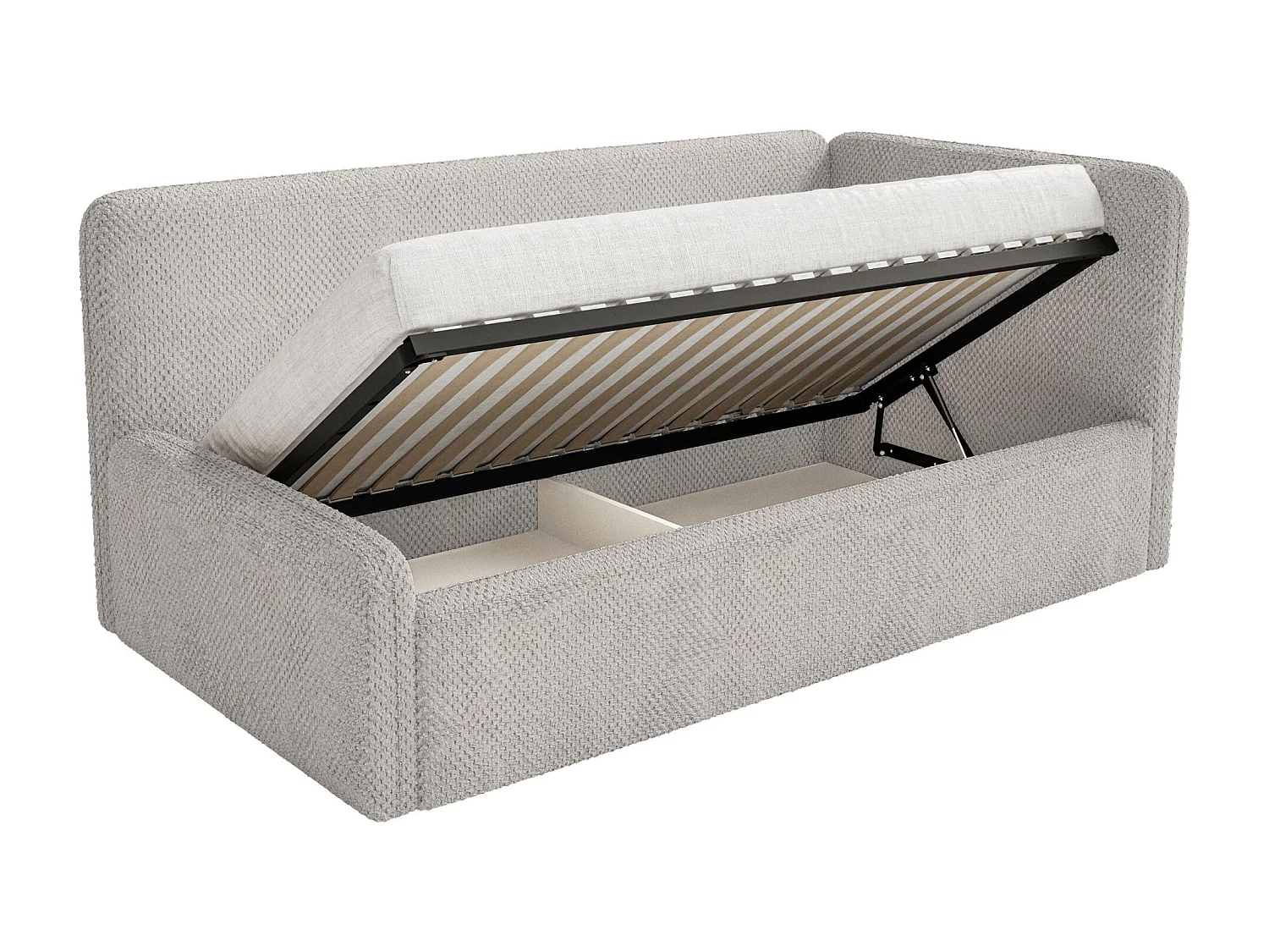 Kinderbett mit Kopfteil rechts – Matratze – Samt – Rausfallschutz – Samt – Greige – 90x200 cm – FANKO