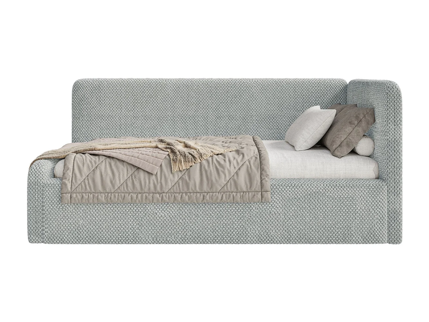 Kinderbed 90x200 met uitvalbeveiliging en hoofdbord rechts – velours – grijs – FANKO