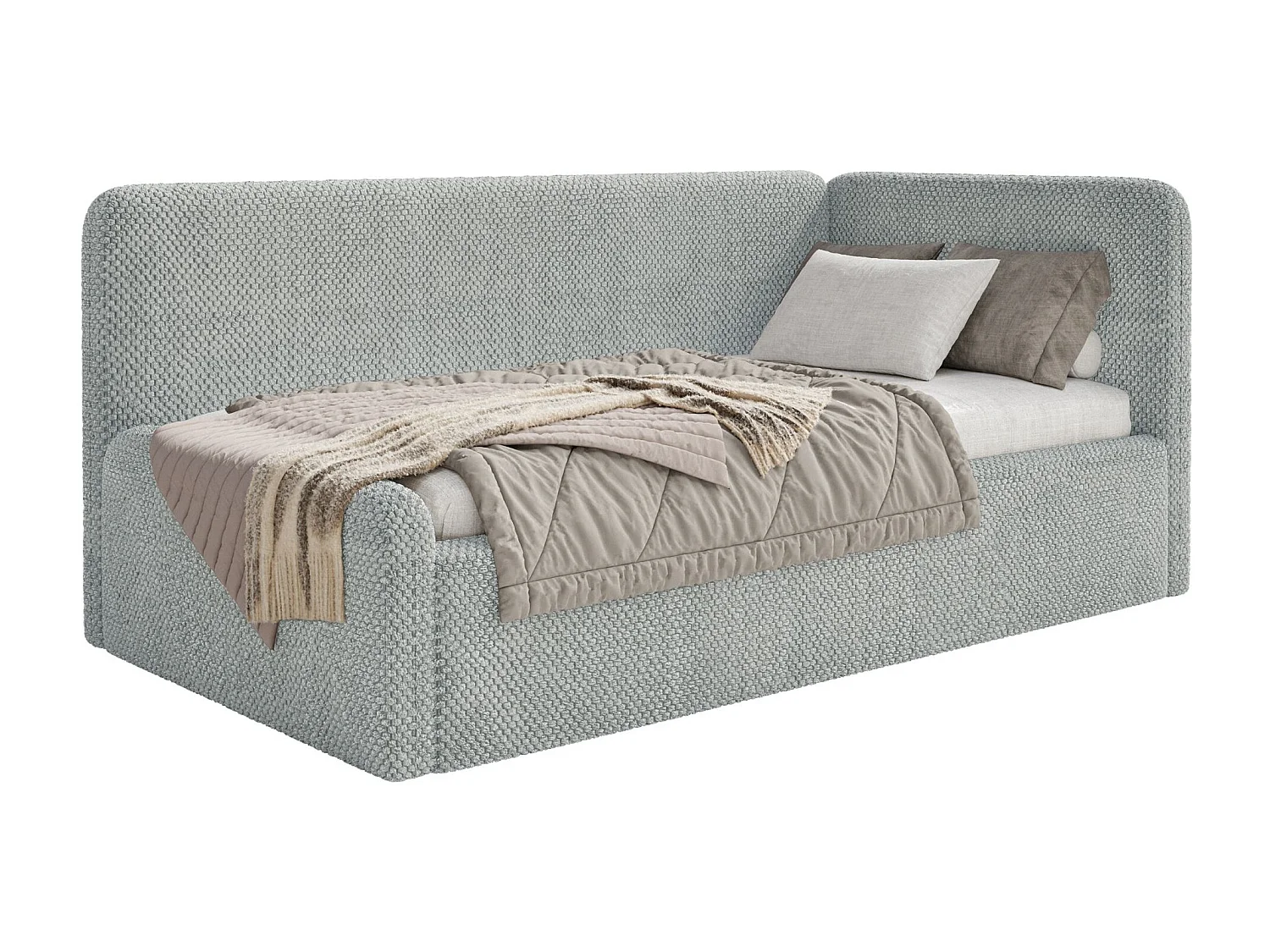 Kinderbed 90x200 met uitvalbeveiliging en hoofdbord rechts – velours – grijs – FANKO