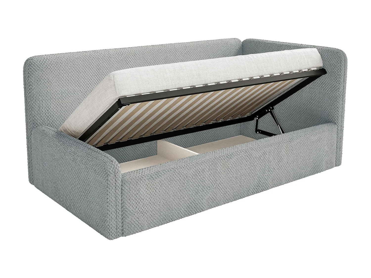 Kinderbed 90x200 met uitvalbeveiliging en hoofdbord rechts – velours – grijs – FANKO