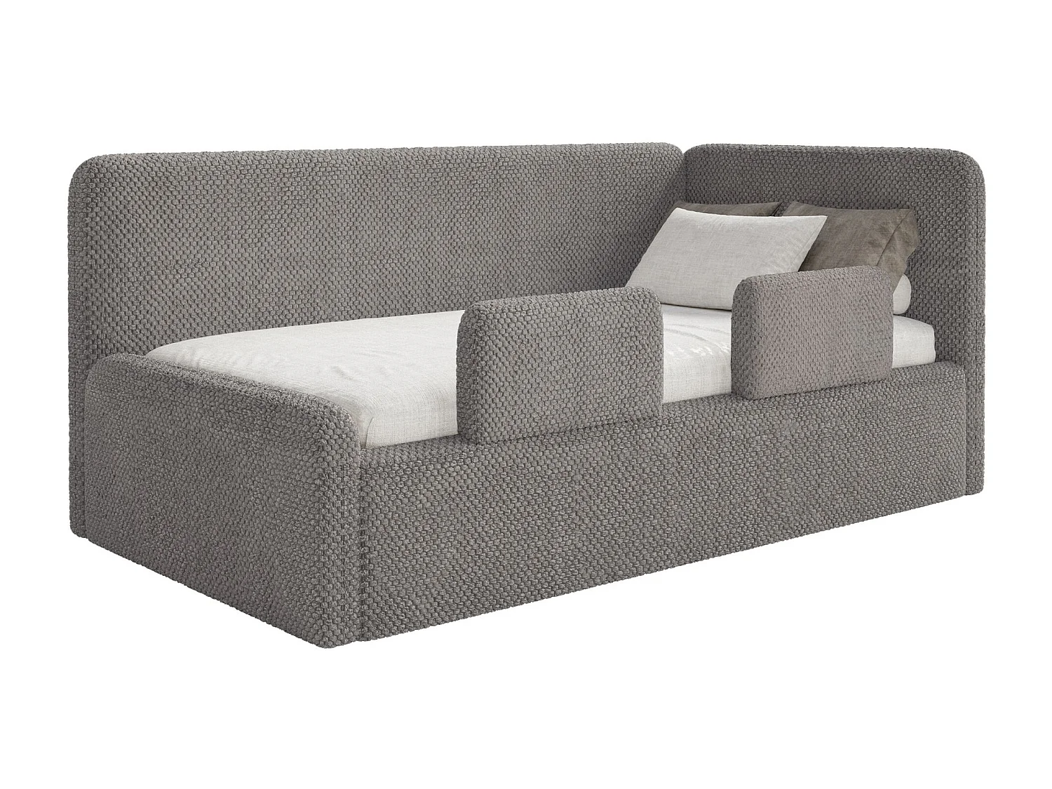 Tienerbed 90x200 met hoofdbord rechts – velours – taupe – FANKO