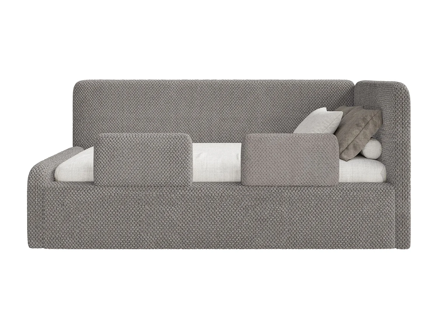 Tienerbed 90x200 met hoofdbord rechts – velours – taupe – FANKO