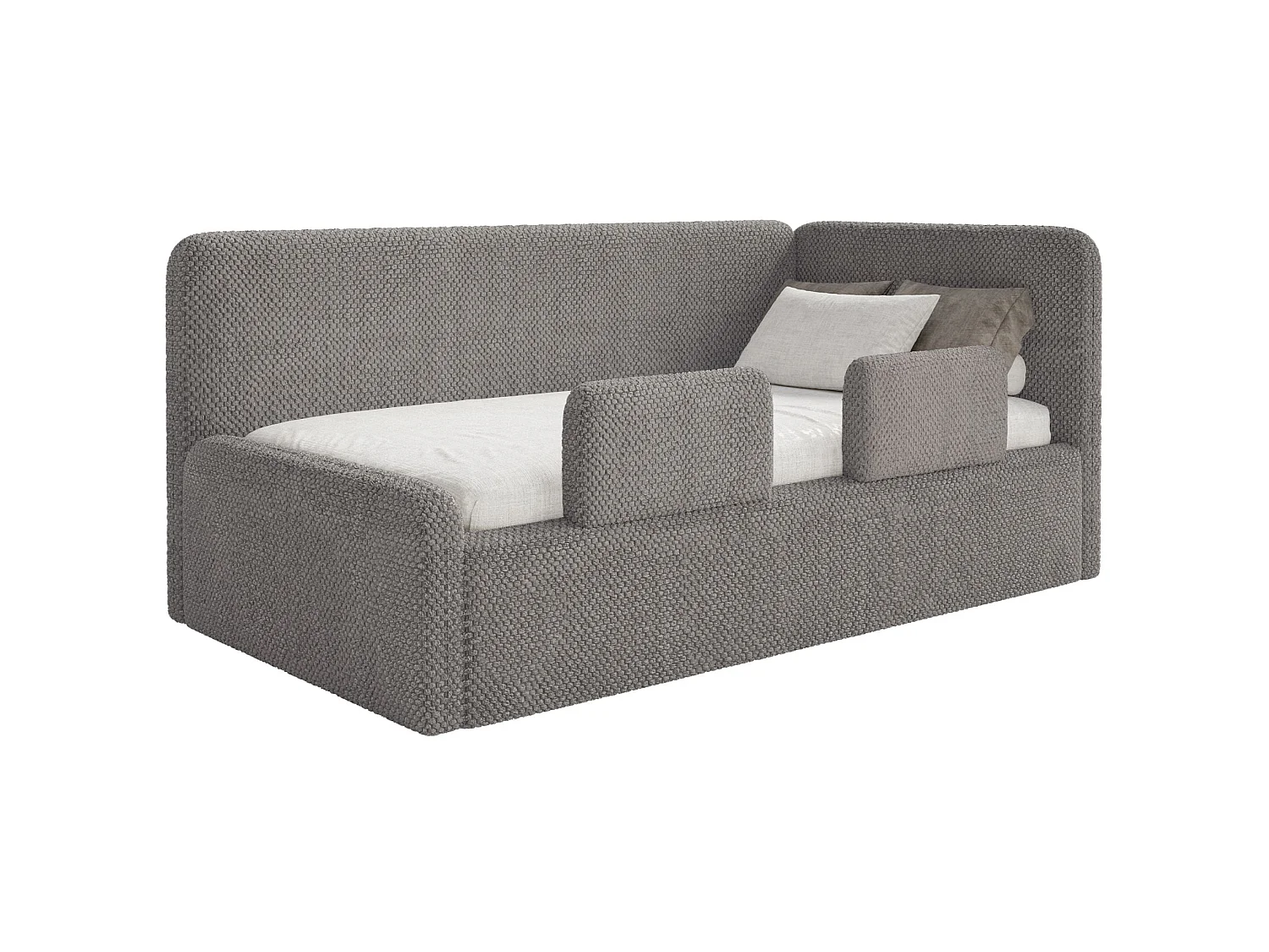 Tienerbed 90x200 met hoofdbord rechts – velours – taupe – FANKO